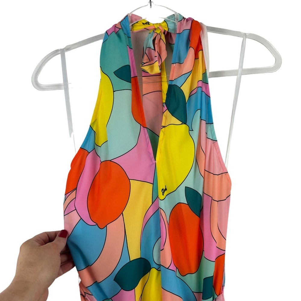 NWT Staud Sz XS Women's The Kai Midi Halter Neck Dress in Citrus Kaleidoscope - Picture 4 of 16